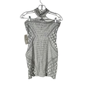 Tobi Small Petite Gray and White Halter Backless Bodycon Crochet Mini Dress NWT